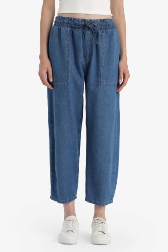 Pull On Carrot Fit Yüksek Bel Crop Fit Yumuşak Jean Pantolon