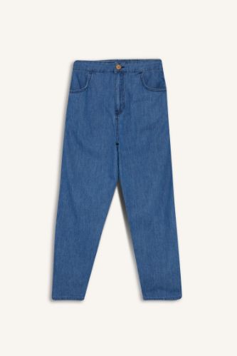 Pull On Carrot Fit Yüksek Bel Crop Fit Yumuşak Jean Pantolon