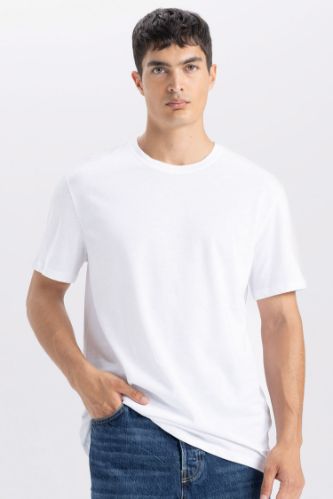 New Regular Fit Bisiklet Yaka Basic Düz Kısa Kollu Tişört