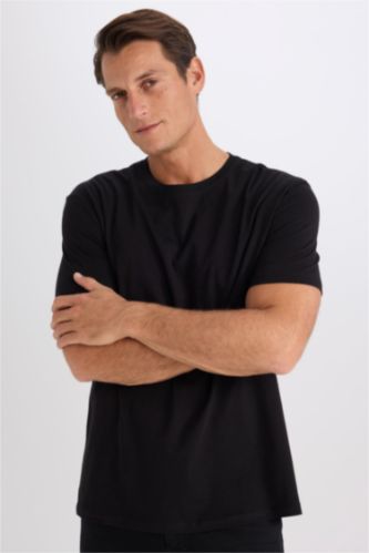 %100 Pamuk New Regular Fit Bisiklet Yaka Basic Düz Kısa Kollu Tişört