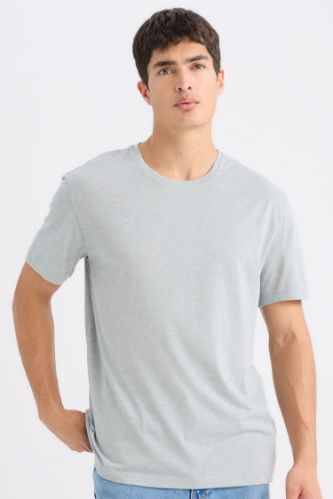 New Regular Fit Bisiklet Yaka Basic Düz Kısa Kollu Tişört