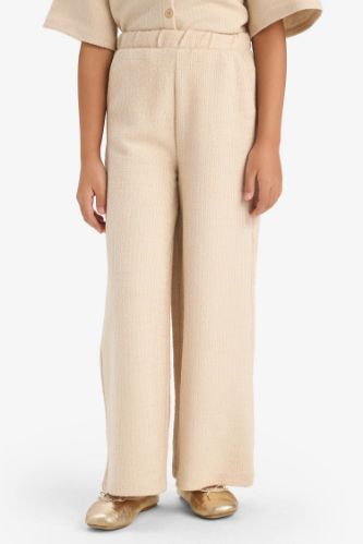 Kız Çocuk Beli Lastikli Wide Leg Geniş Bol Paça Bürümcük Pantolon