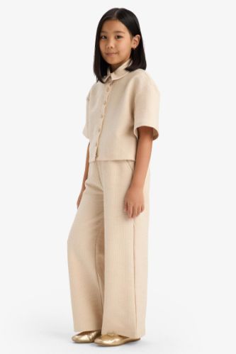 Kız Çocuk Beli Lastikli Wide Leg Geniş Bol Paça Bürümcük Pantolon