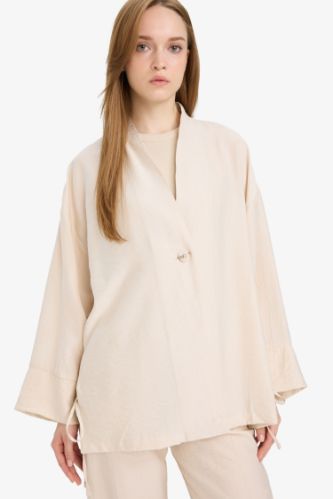 Relax Fit Krinkıl Kumaş Uzun Kollu Kimono Tunik