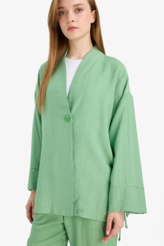Relax Fit Krinkıl Kumaş Uzun Kollu Kimono Tunik