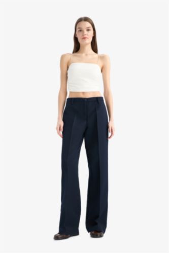 WOMAN NAVY Wide Leg Normal Waist Standard Length Trousers