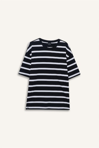 Cotton Boxy Fit Crew Neck Striped T-Shirt