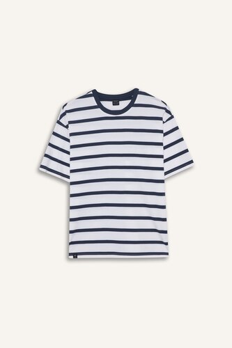 Cotton Boxy Fit Crew Neck Striped T-Shirt