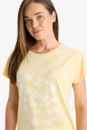 WOMAN Light Yellow Regular Fit Short Sleeve T-Shirt