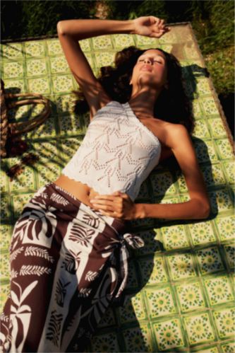 Fall in Love Regular Fit Tropical Patterned Cotton Beach Wear