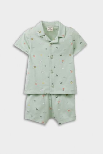 Erkek Bebek Pijama Takımı Deniz Baskılı Kısa Kollu Penye Üst Beli Lastikli Şort
