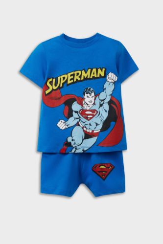 Erkek Bebek Superman Pijama Takımı Kısa Kollu Penye Üst Beli Lastikli Şort