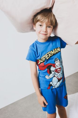 Erkek Bebek Superman Pijama Takımı Kısa Kollu Penye Üst Beli Lastikli Şort
