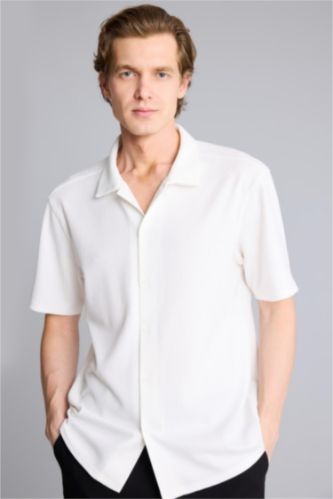 Erkek Ekru Regular Fit Polo Yaka Yazlık Kısa Kollu Gömlek