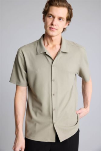 Erkek Açık Haki Regular Fit Polo Yaka Yazlık Kısa Kollu Gömlek