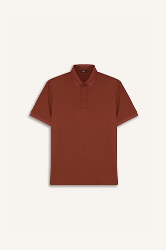 Slim Fit Dar Kesim Polo Yaka Dokulu Kısa Kollu Krinkıl Tişört