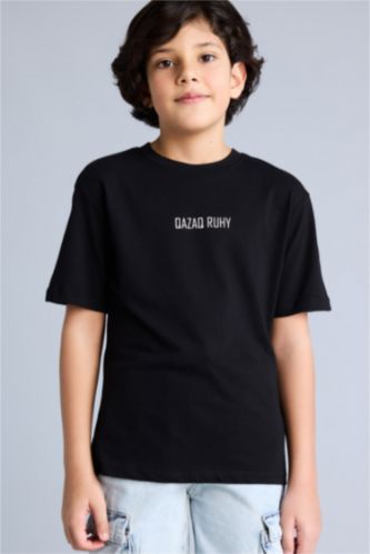 Boys & Teens Black Boy Crew Neck Printed Short Sleeve T-Shirt