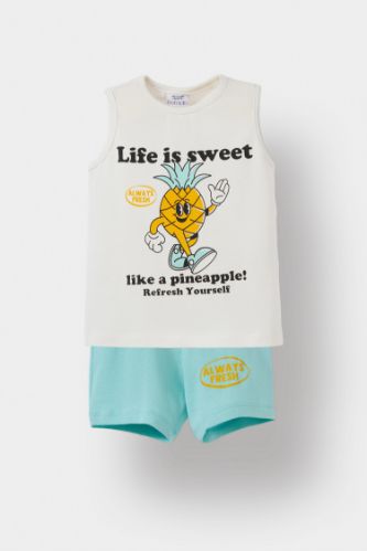 Erkek Bebek 2'li Takım Baskılı Atlet Beli Lastikli Şort