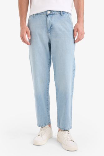 %100 Pamuk Relax Fit Geniş Paça Jean Kar Yıkamalı Pantolon