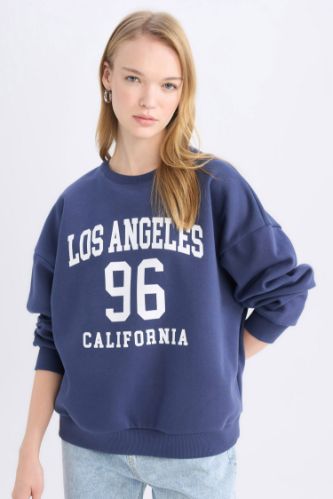 Coool Loose Fit Bisiklet Yaka Baskılı Kalın Sweatshirt