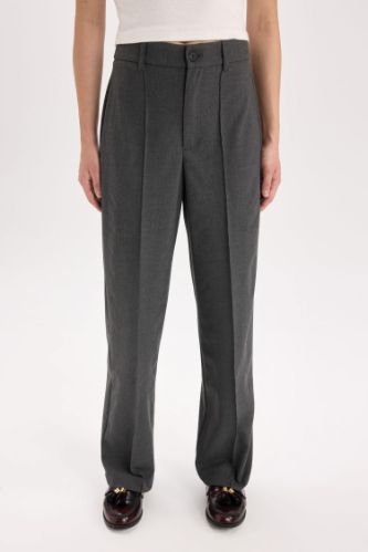 Wide Leg Klasik Kumaş Pantolon Normal Bel Geniş Paça Standart Boy