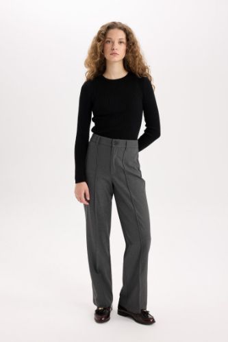 Wide Leg Klasik Kumaş Pantolon Normal Bel Geniş Paça Standart Boy