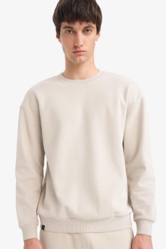 Boxy Fit Crew Neck Basic Pique Sweatshirt