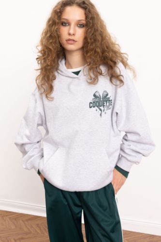 Coool Oversize Geniş Kalıp Kapüşonlu Baskılı Kalın Sweatshirt