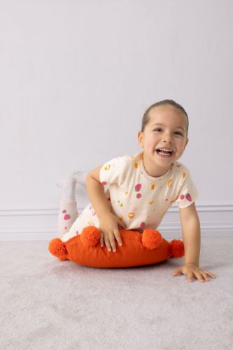 Kız Bebek Pijama Takımı Meyve Baskılı Fitilli Kaşkorse Kısa Kollu Üst Beli Lastikli Uzun Alt