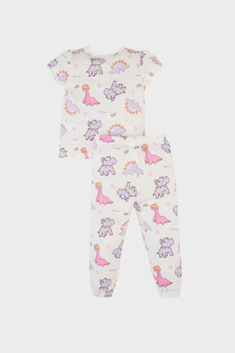Baby Girl Dinosaur Printed Cotton Top Bottom 2 Piece Pyjamas Set