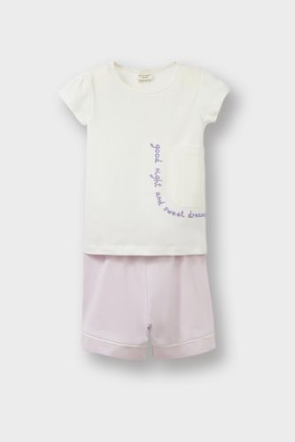 Kız Bebek Pijama Takımı Kısa Kollu Penye Pijama Üstü Esnek Belli Şort