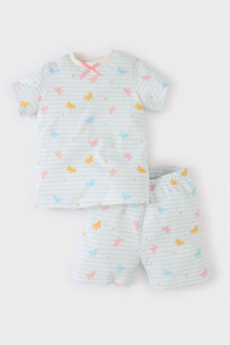 Kız Bebek Pijama Takımı Kelebek Desenli Kısa Kollu Penye Üst Beli Lastikli Şort