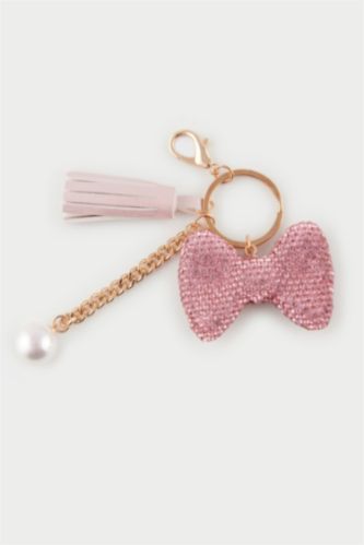 ميدالية مفاتيح حريمي زهري على شكل فيونكة