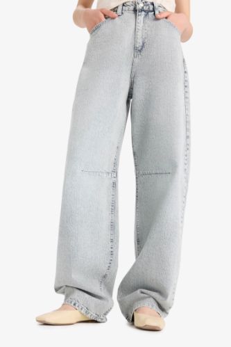 Baggy Fit Yüksek Bel Düz Paça Uzun Jean Görünümlü Pantolon