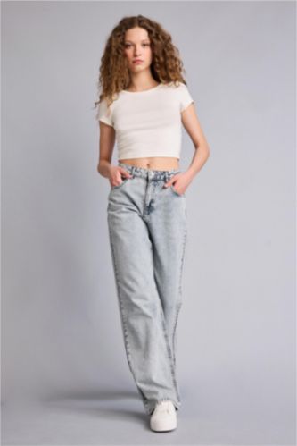 Kadın Gri Straıght Wıde Yüksek Bel Jean Pantolon