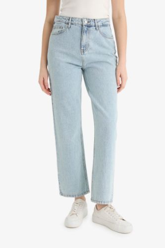 Straight Fit Yüksek Bel Düz Paça Uzun Jean Pantolon