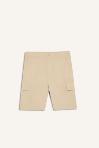 %100 Pamuk Regular Kargo Cepli Bermuda Şort