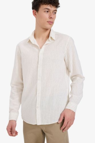 Regular Fit Polo Yaka Keten Yazlık Uzun Kollu Gömlek