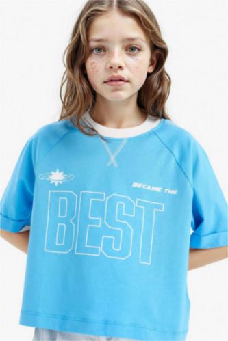 Girl Boxy Fit Crew Neck Slogan Printed T-Shirt
