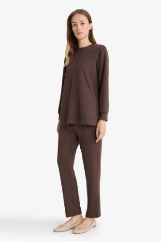 Regular Fit Beli Lastikli Cepli Basic Düz Pantolon