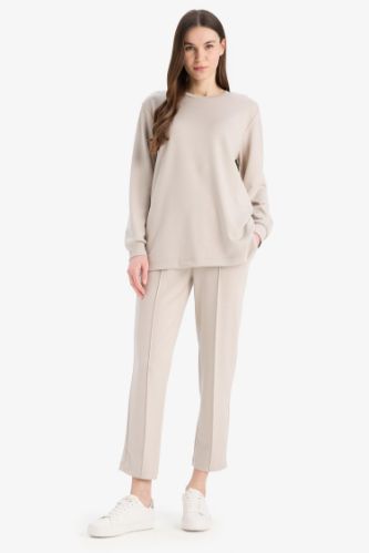 Regular Fit Beli Lastikli Cepli Basic Düz Pantolon