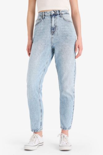 Lina Lina Mom Fit Yırtık Detaylı Yüksek Bel Düz Paça Uzun Jean Pantolon