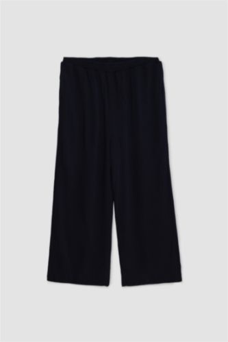 WOMAN Black Wide Leg Double Pocket Crinkle Viscose Trousers