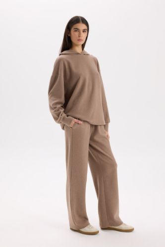 Wide Leg Geniş Bol Paça Beli Lastikli Bağcıklı Basic Düz Cepli Pantolon