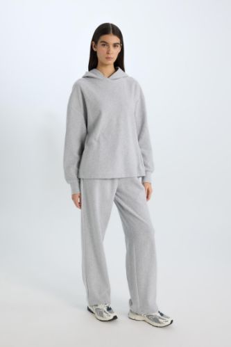 Wide Leg Kışlık PantolonGeniş Bol Paça Beli Lastikli Bağcıklı Basic Düz Cepli