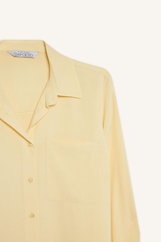 Oversize Shirt Collar Linen Blended Long Sleeve Shirt