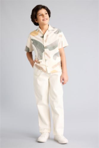 Erkek Çocuk - Genç Erkek Ekru Carrot Fıt Standart Paça Gabardin Pantolon Erkek Çocuk