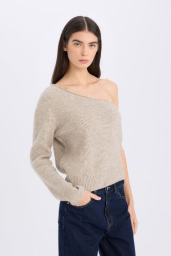 Regular Fit Tek Omuzlu Basic Düz Tirko Kazak