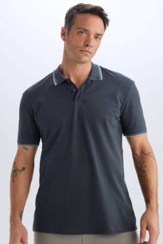 %100 Pamuk Regular Fit Basic Düz Kısa Kollu Polo Tişört