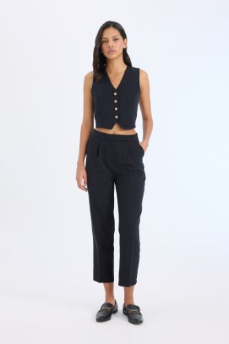 High Waist Straight Leg Tapered Fit Trousers